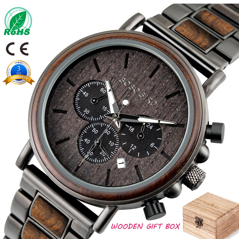 BOBO BIRD Holz Chronograph 3ATM Hardlex