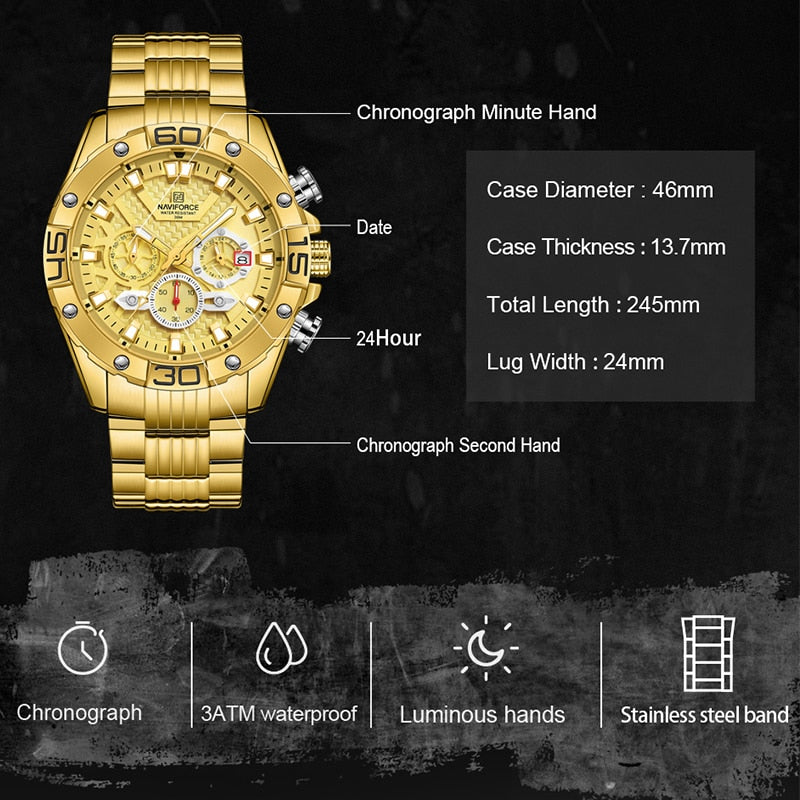 NAVIFORCE NF8019 Herren Multifunktion Chronograph 3BAR