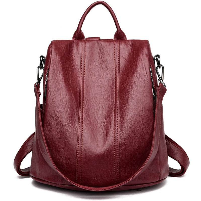 Damen Leder Rucksack Schultertasche