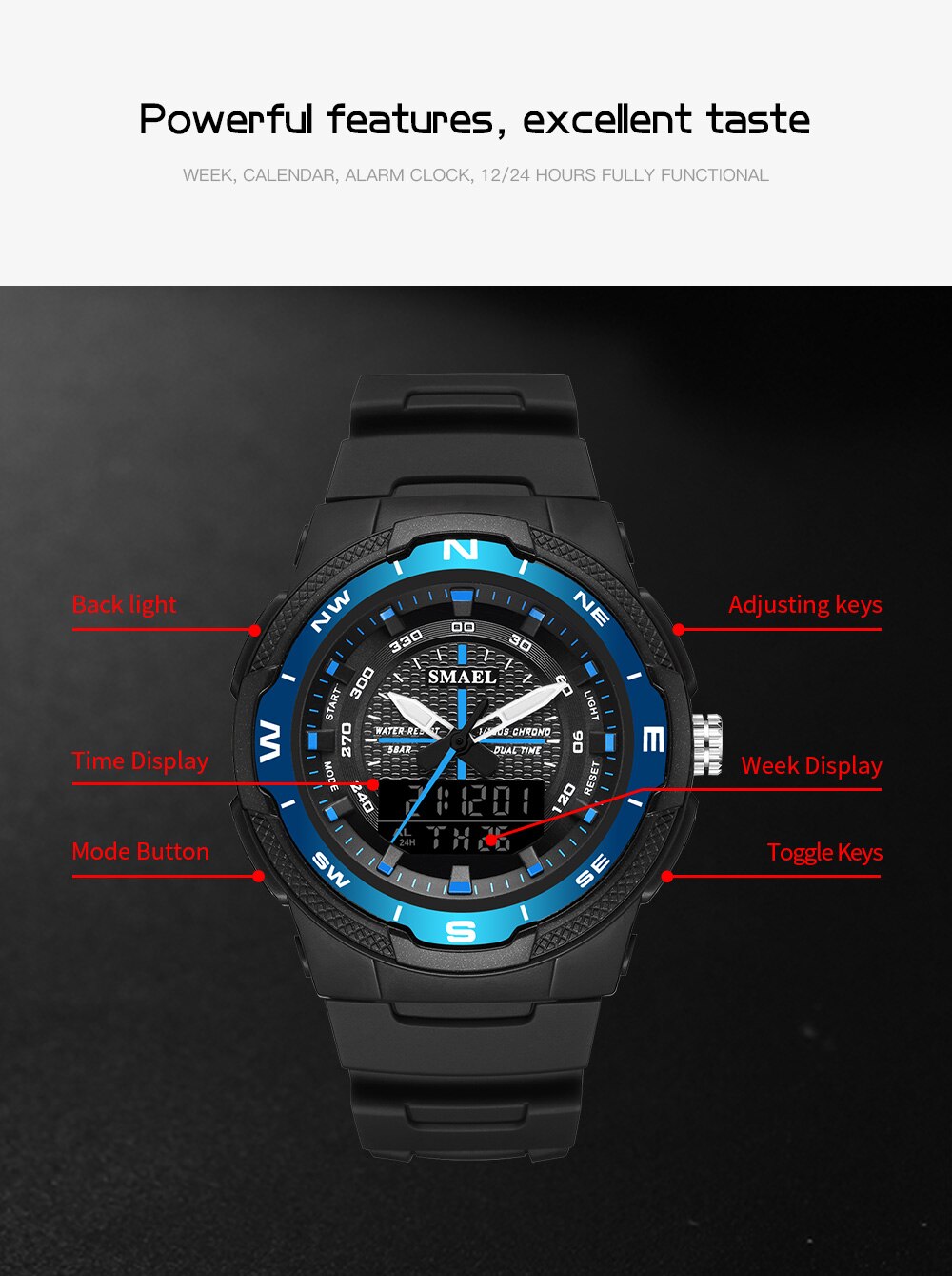 SMAEL SL-1362 Herren Sport Uhr 3BAR