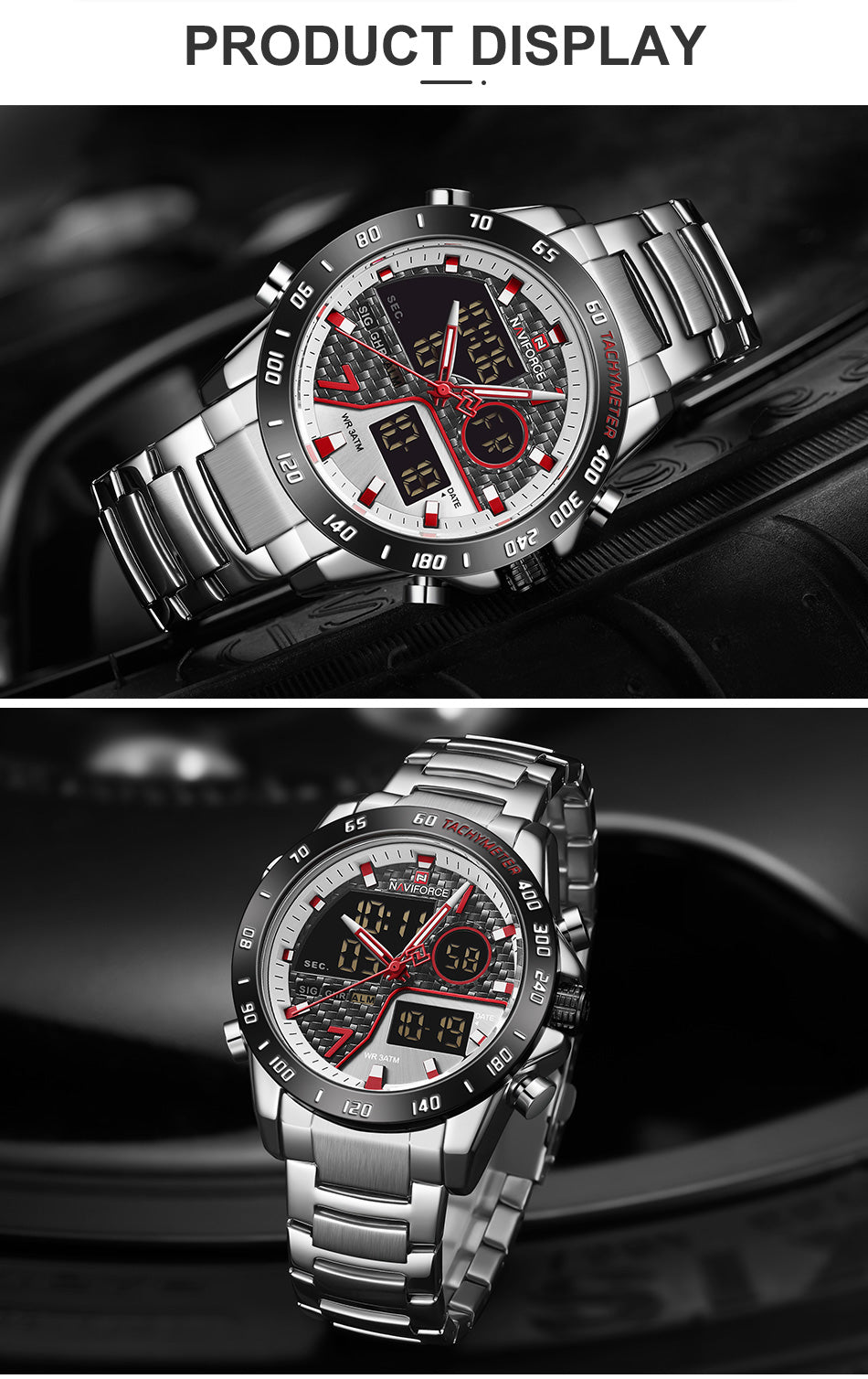 NAVIFORCE NF9171 Herren Militär Chronograph 3BAR Hardlex