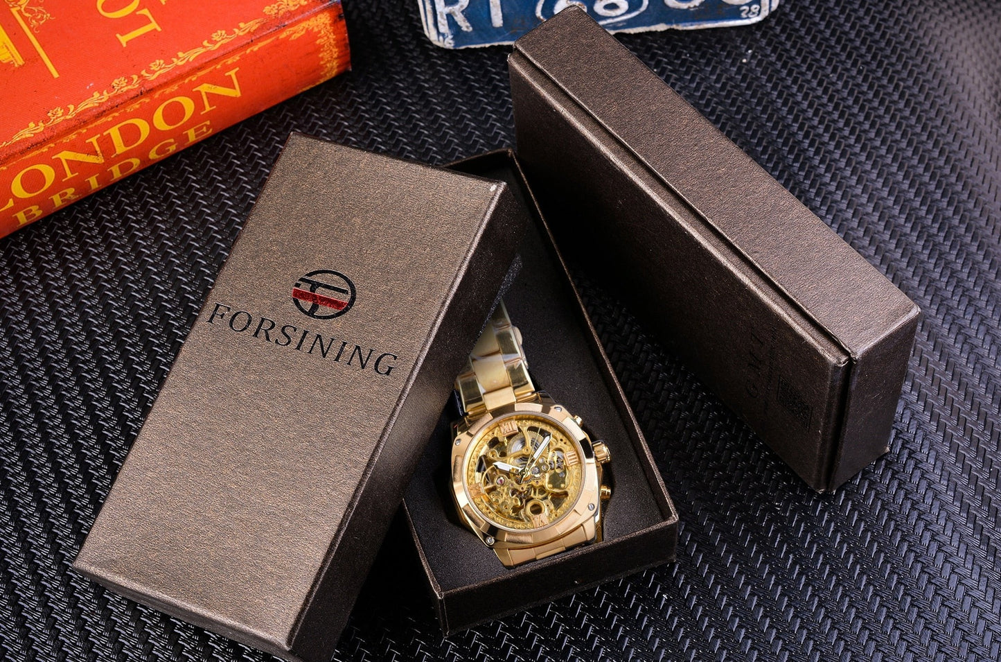 Forsining GMT1091-5 Automatik Herren Skelettuhr 3BAR Glas