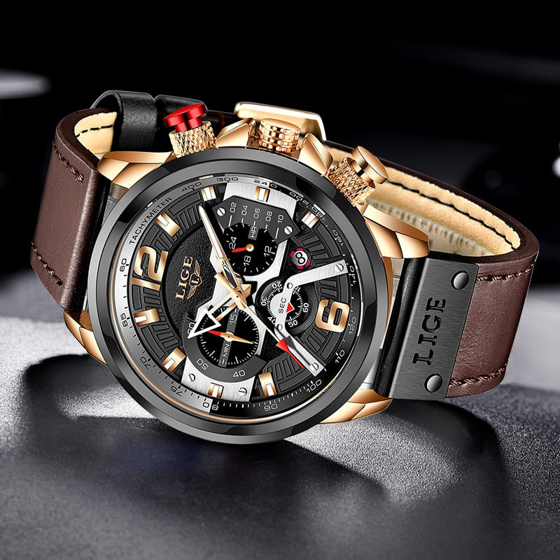 LIGE Herren Chronograph 3ATM Hardlex