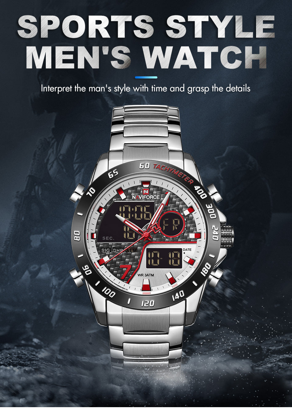 NAVIFORCE NF9171 Herren Militär Chronograph 3BAR Hardlex