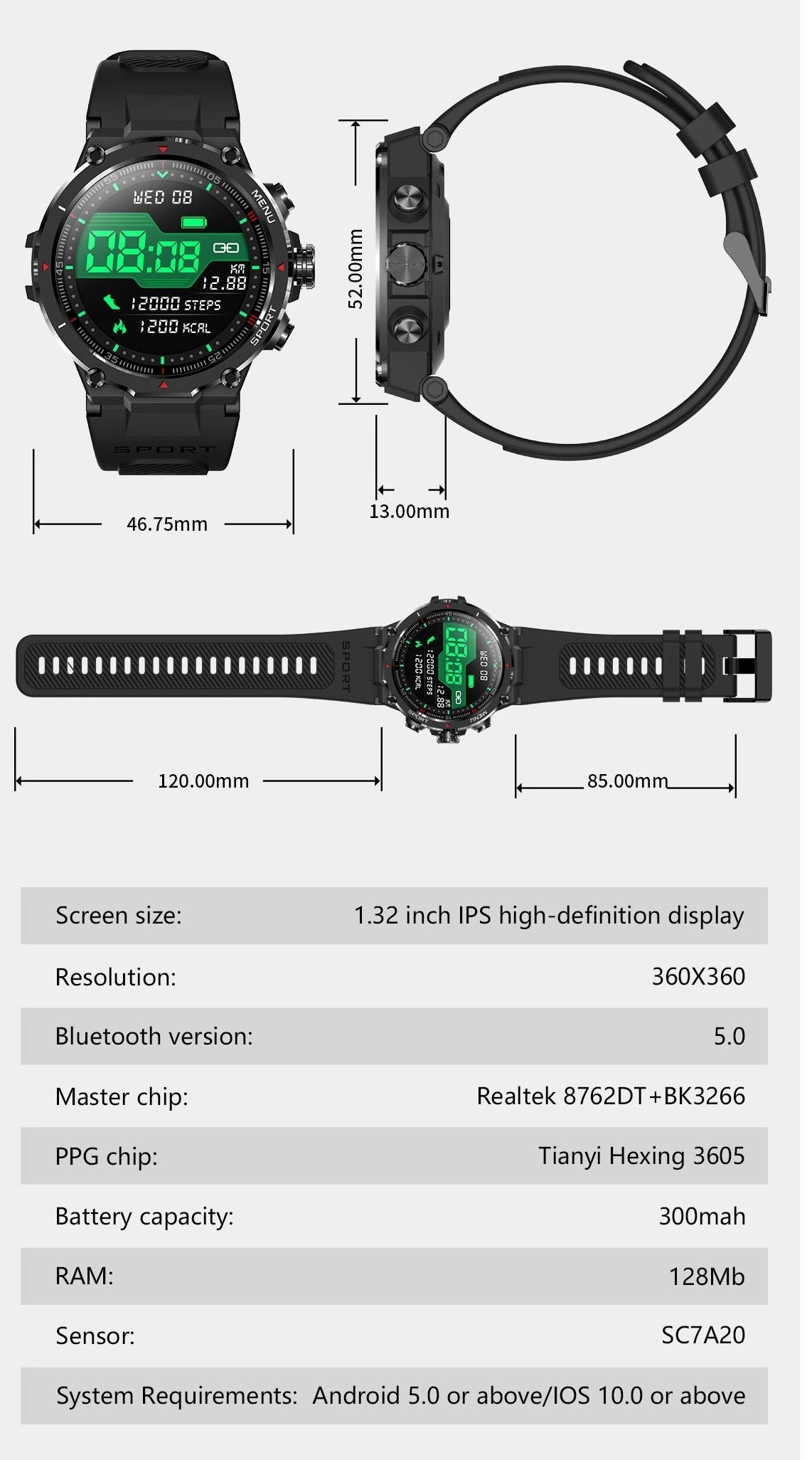LIGE Sport Smartwatch IP67 Touchscreen Bluetooth Amoled