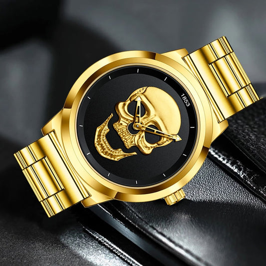 LIGE 9876 GOLD SKULL EDITION Herren Quarzuhr "Totenkopf" 3ATM