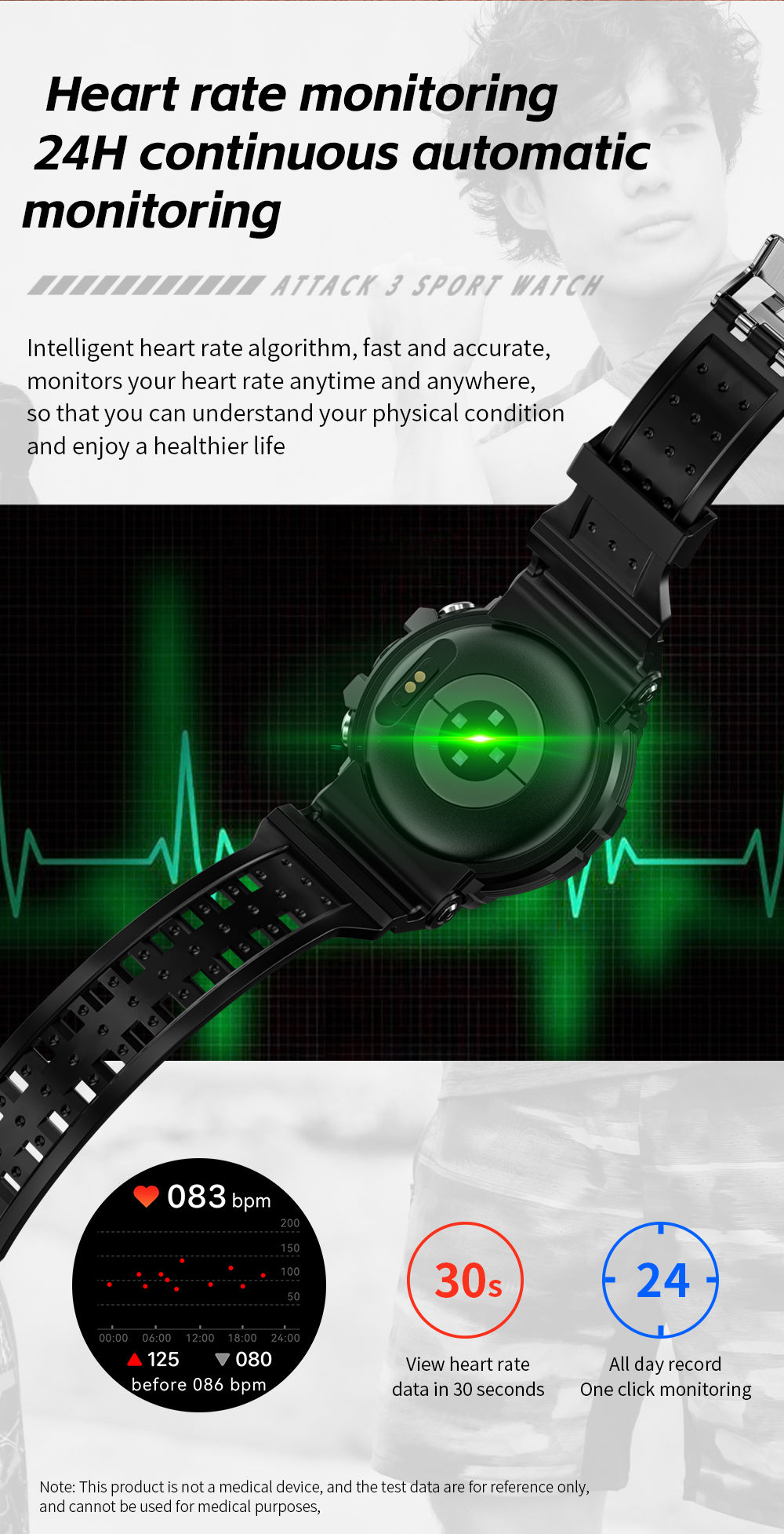 LOKMAT ATTACK 3 Sport Smart Watch Touchscreen Bluetooth IP68