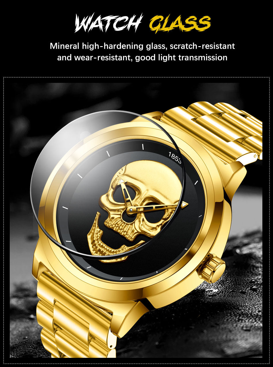 LIGE 9876 GOLD SKULL EDITION Herren Quarzuhr "Totenkopf" 3ATM