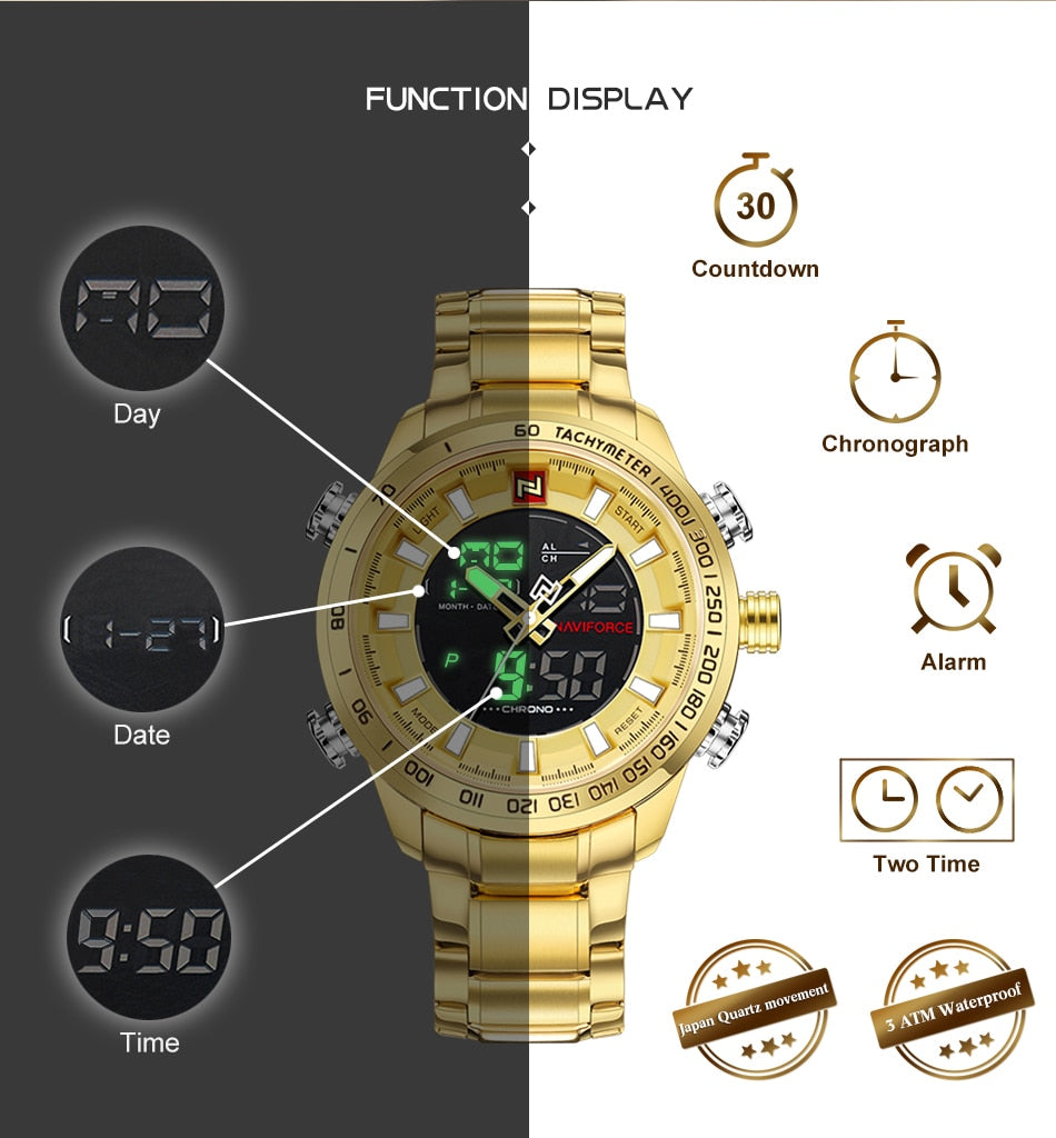 NAVIFORCE NF9093 Herren Militärchronograph 3BAR Edelstahl