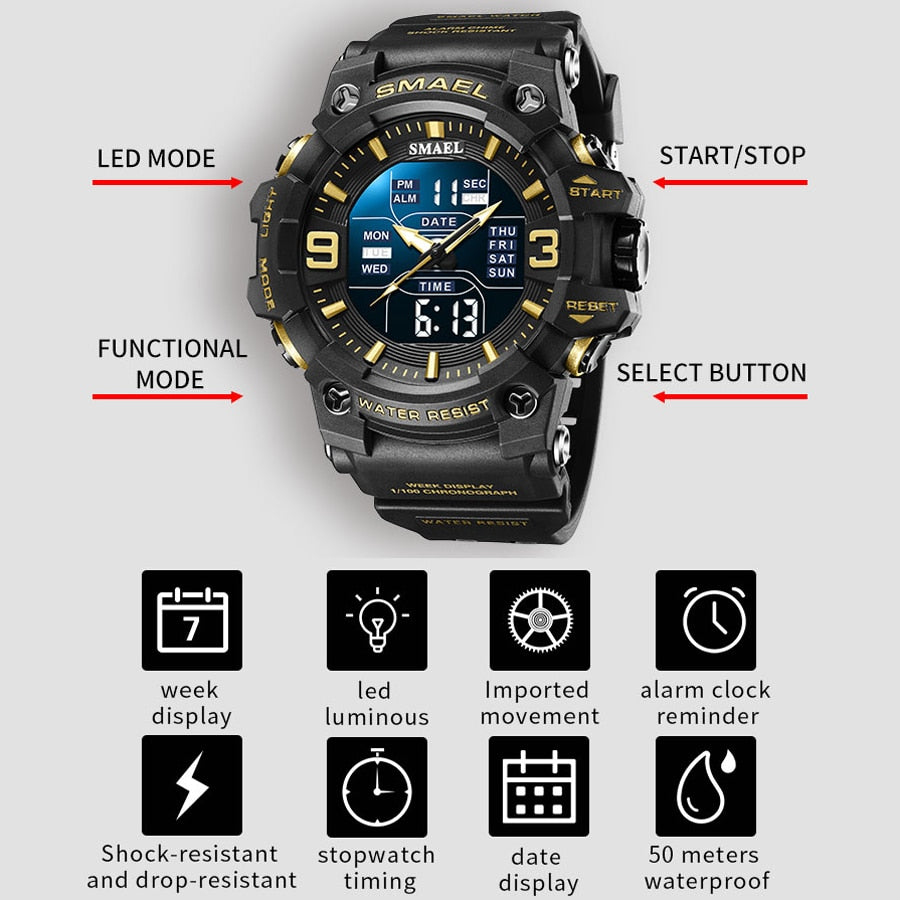 SMAEL SL-8049 Herren Sport-Chronograph 5ATM Dualanzeige