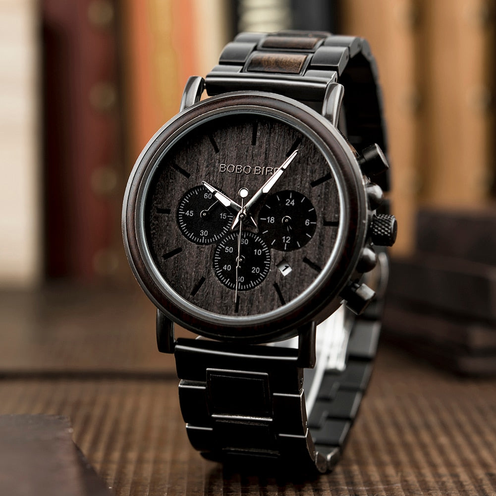 BOBO BIRD Holz Chronograph 3ATM Hardlex