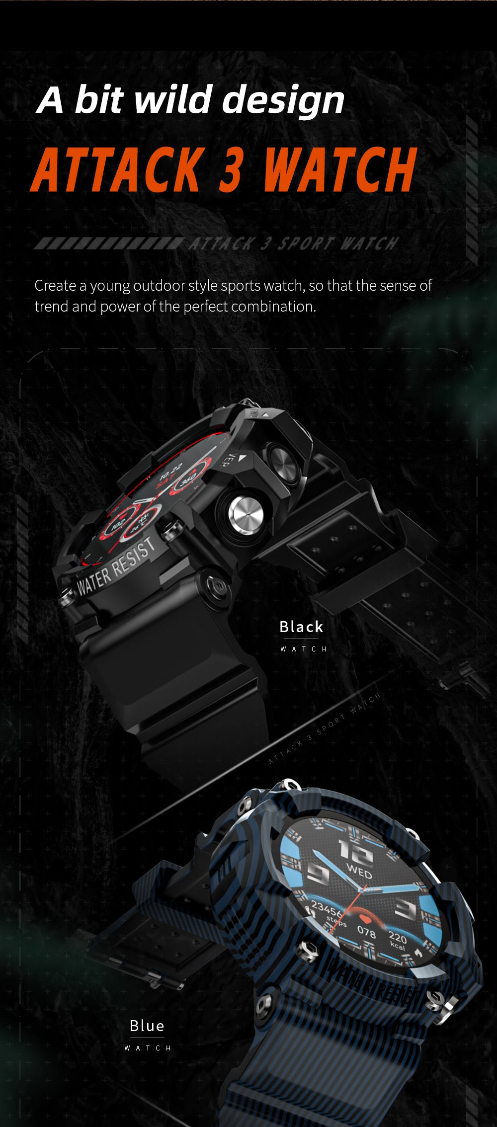 LOKMAT ATTACK 3 Sport Smart Watch Touchscreen Bluetooth IP68