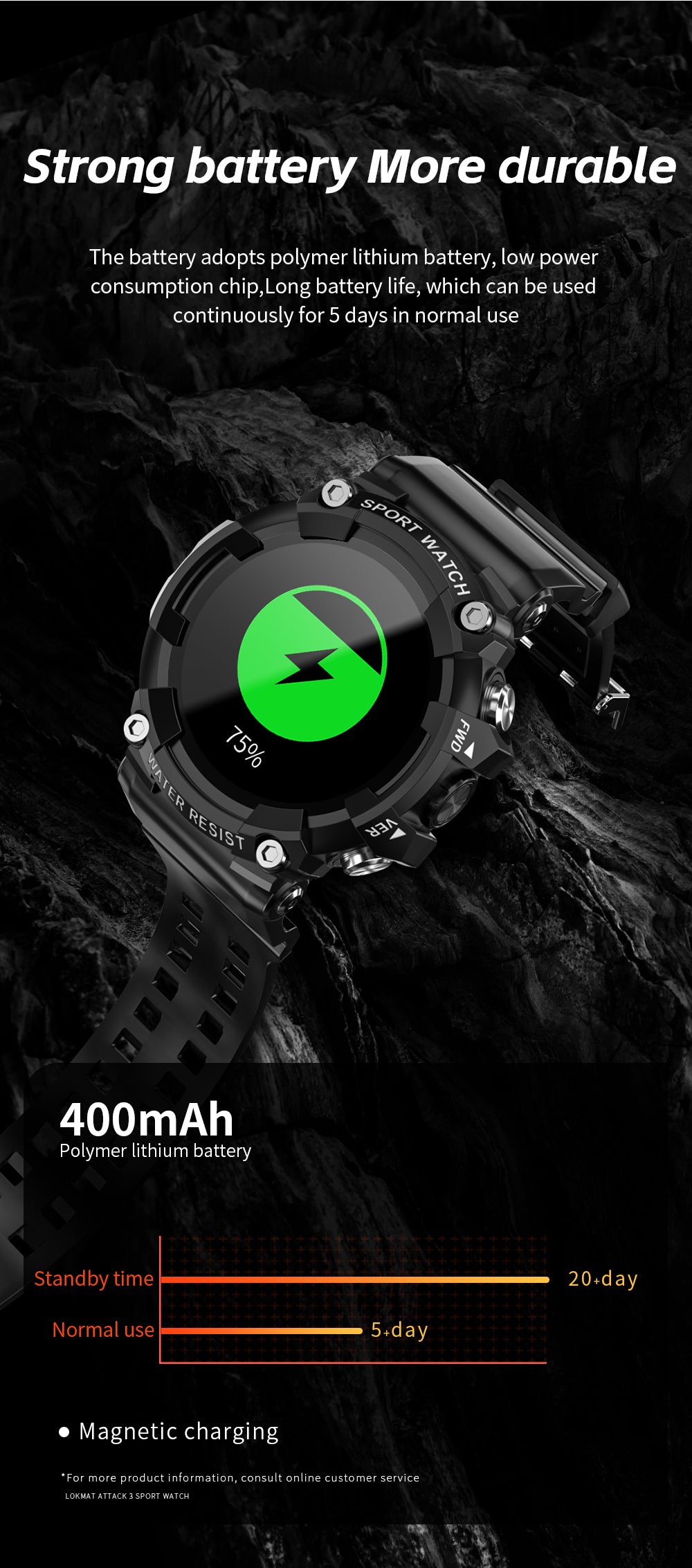 LOKMAT ATTACK 3 Sport Smart Watch Touchscreen Bluetooth IP68