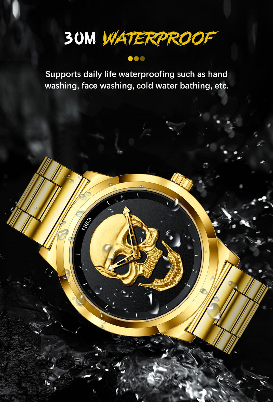 LIGE 9876 GOLD SKULL EDITION Herren Quarzuhr "Totenkopf" 3ATM