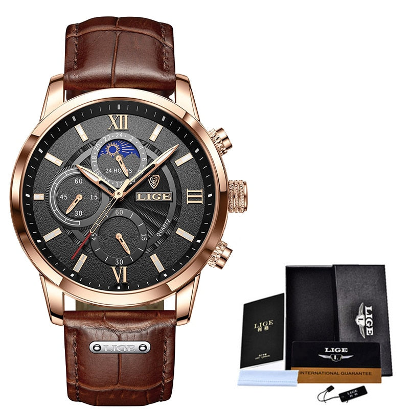 LIGE 9866 Herren Chronograph 3ATM Hardlex