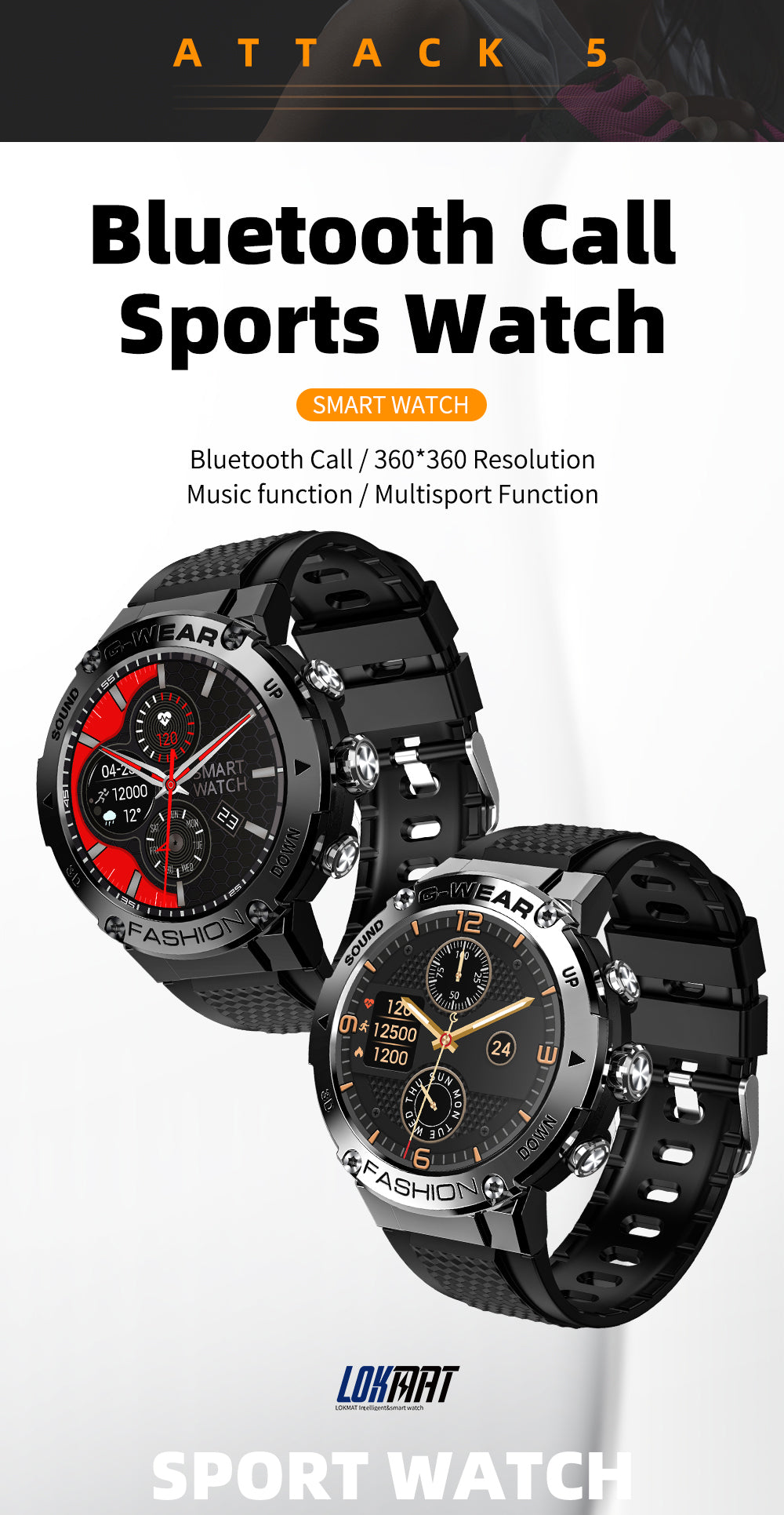 LOKMAT ATTACK 5 Sport Smart Watch Touchscreen Bluetooth