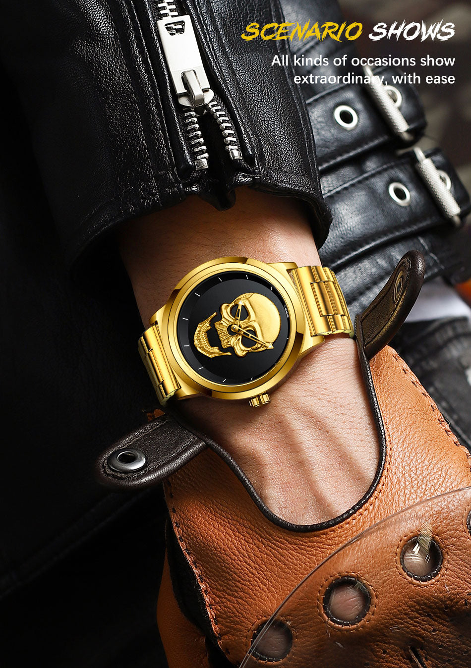 LIGE 9876 GOLD SKULL EDITION Herren Quarzuhr "Totenkopf" 3ATM