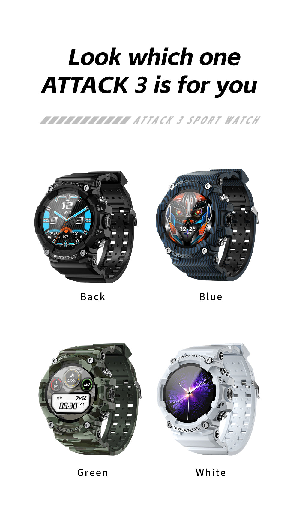 LOKMAT ATTACK 3 Sport Smart Watch Touchscreen Bluetooth IP68