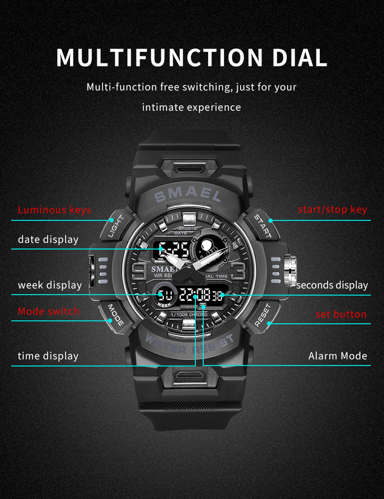 SMAEL SL-8063 Herren Sport-Uhr 5ATM Dualanzeige