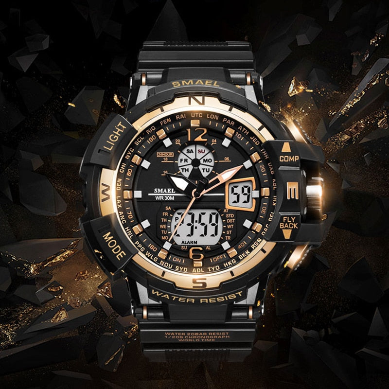 SMAEL SL-1376 Herren Sport-Uhr 3BAR Dualanzeige