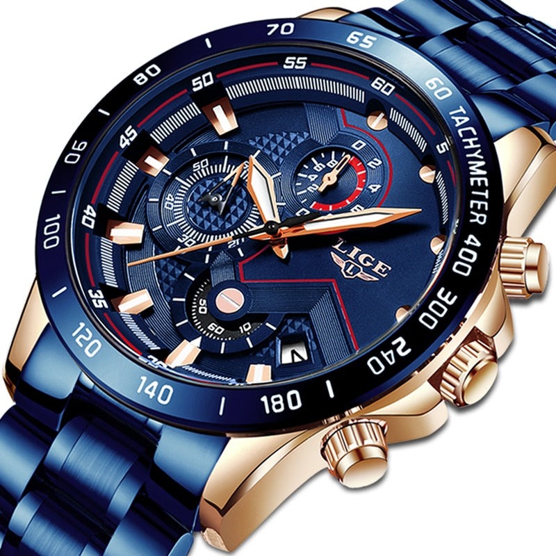 LIGE 9982 Herren Business Chronograph 3ATM Hardlex
