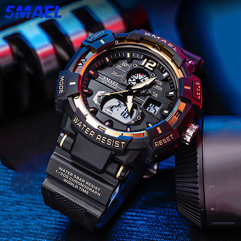 SMAEL SL-1376 Herren Sport-Uhr 3BAR Dualanzeige