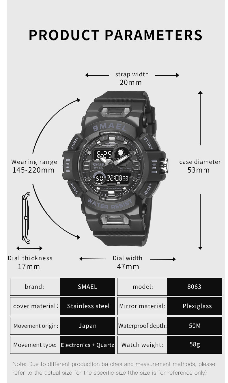 SMAEL SL-8063 Herren Sport-Uhr 5ATM Dualanzeige