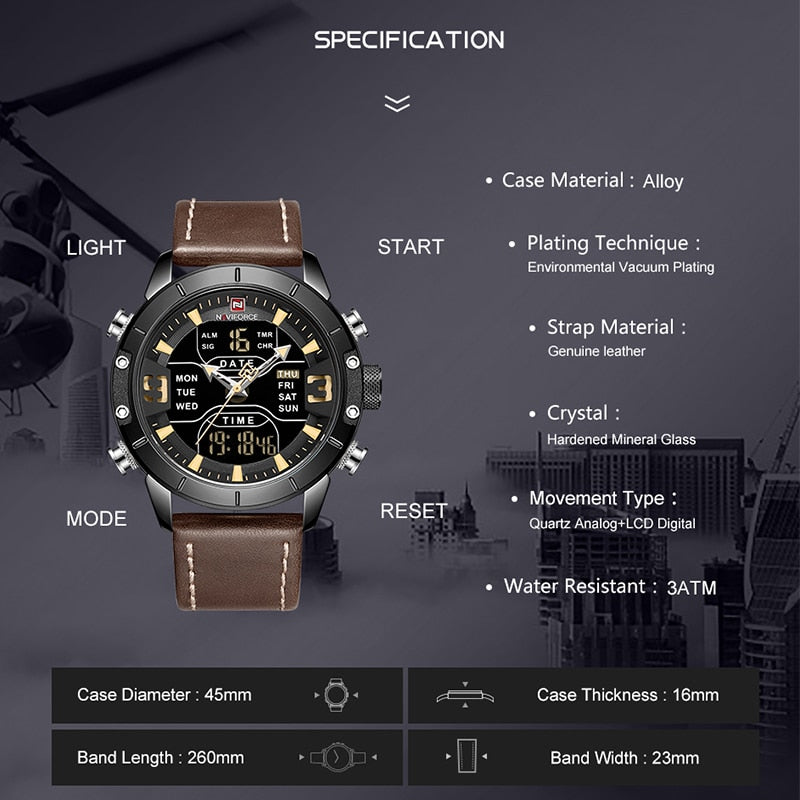 NAVIFORCE NF9153L-BY Herren Militär-Sport-Digitaluhr 3BAR