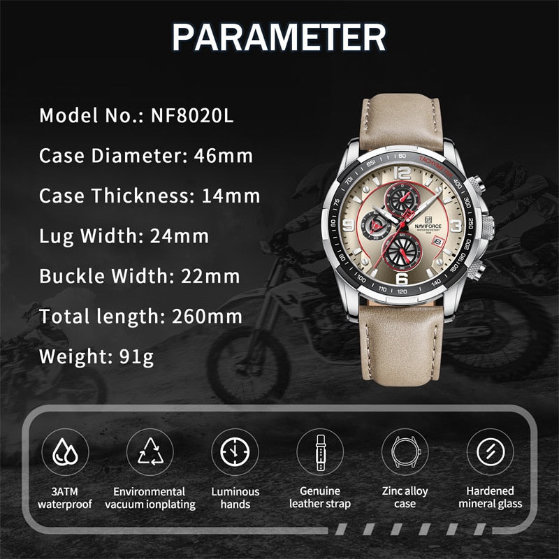 NAVIFORCE NF8020L Herren Multifunktion Chronograph 3BAR
