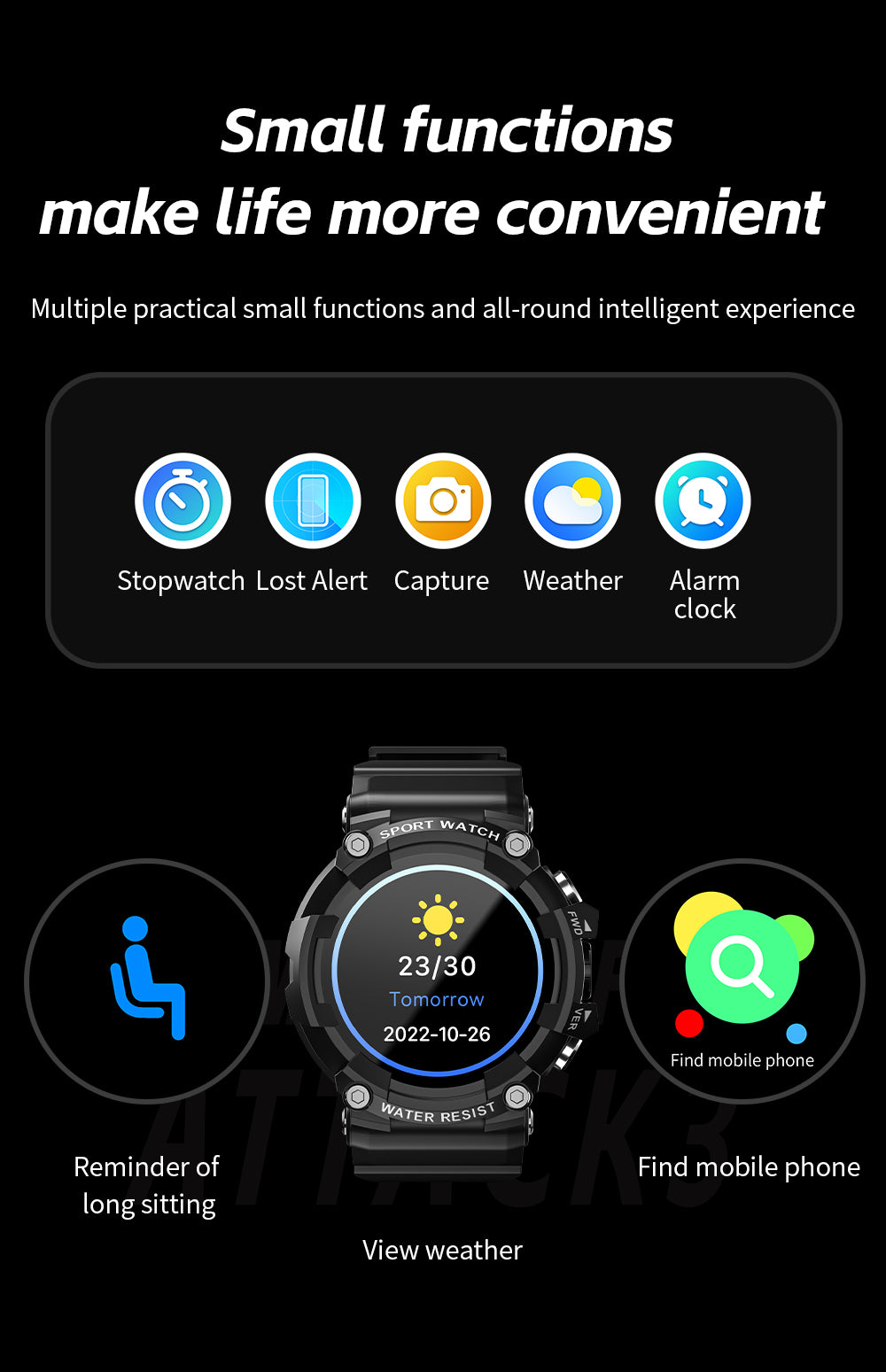 LOKMAT ATTACK 3 Sport Smart Watch Touchscreen Bluetooth IP68
