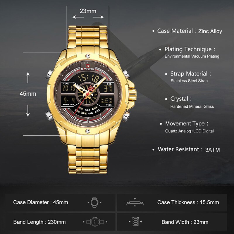 NAVIFORCE NF9170 Herren Militär Multifunktion Chronograph 3BAR