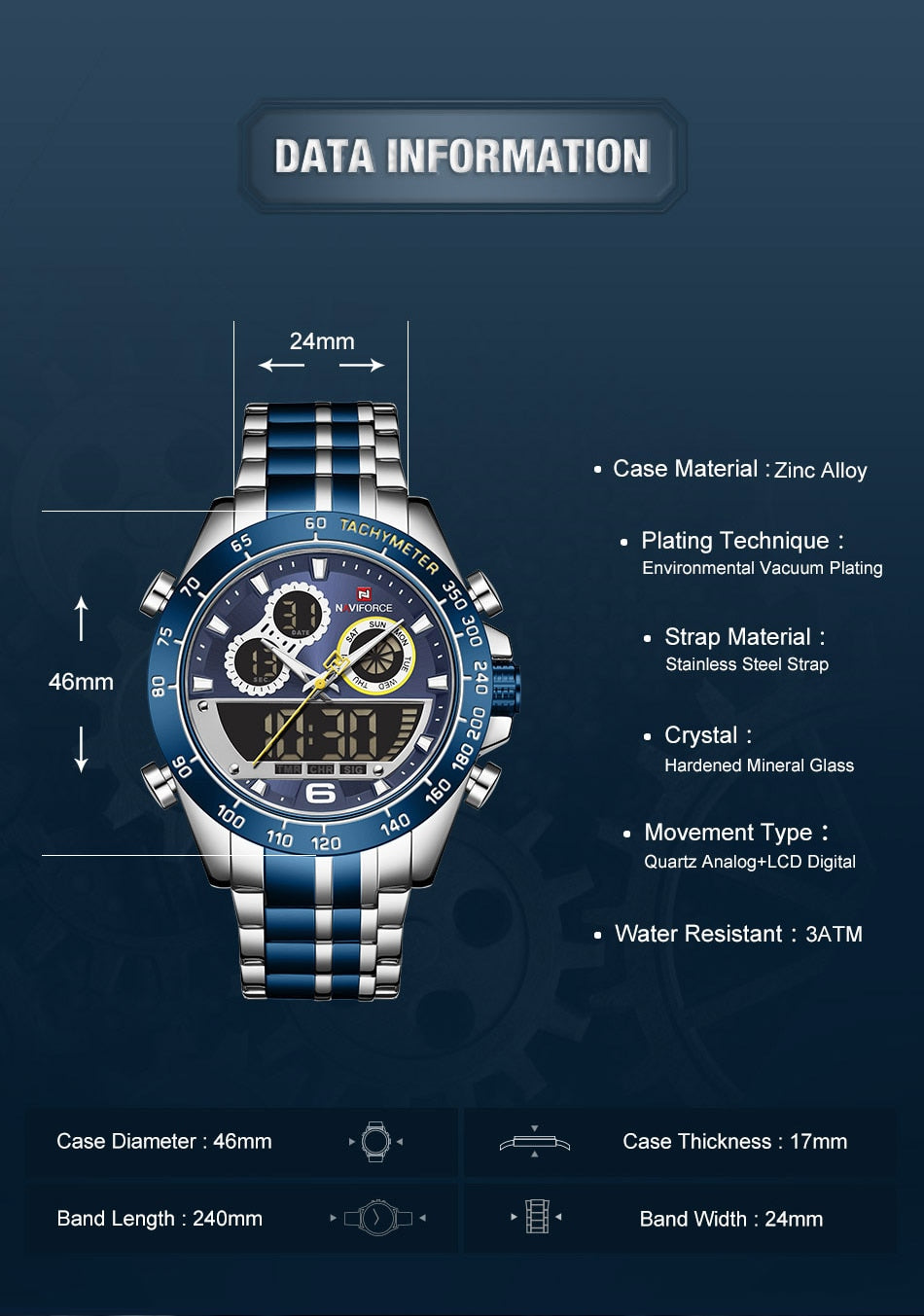 NAVIFORCE NF9188 Herren Sport-Chronograph 3BAR