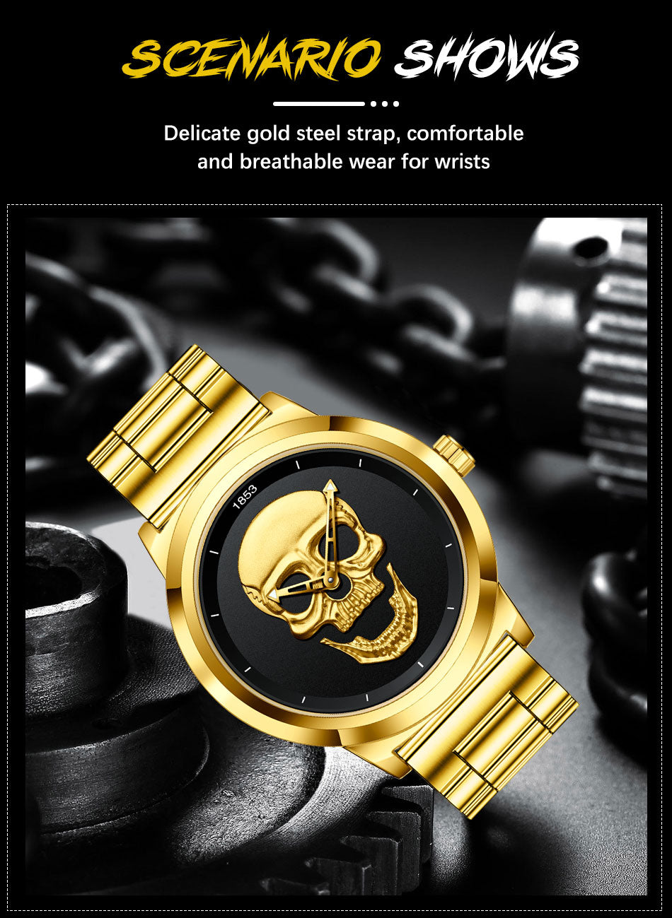 LIGE 9876 GOLD SKULL EDITION Herren Quarzuhr "Totenkopf" 3ATM