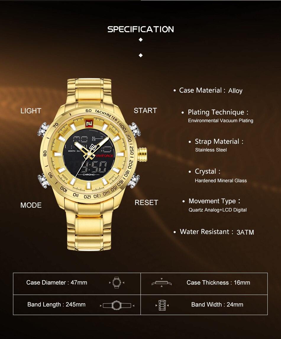NAVIFORCE NF9093 Herren Militärchronograph 3BAR Edelstahl