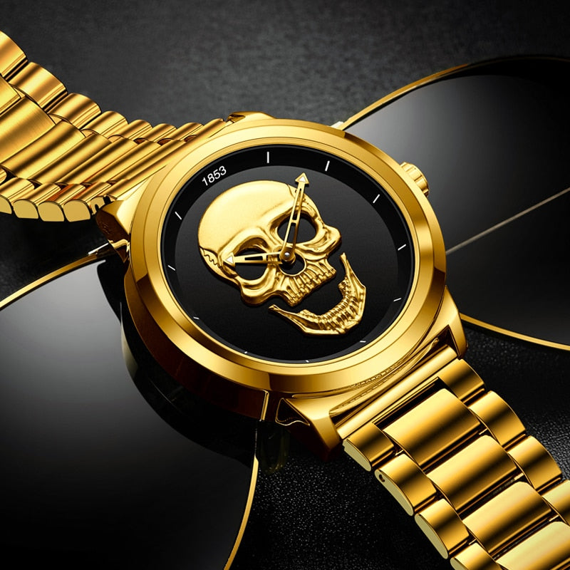 LIGE 9876 GOLD SKULL EDITION Herren Quarzuhr "Totenkopf" 3ATM