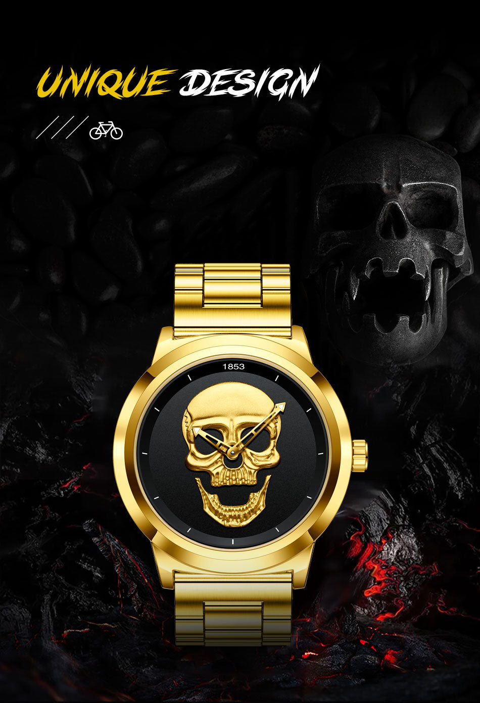LIGE 9876 GOLD SKULL EDITION Herren Quarzuhr "Totenkopf" 3ATM