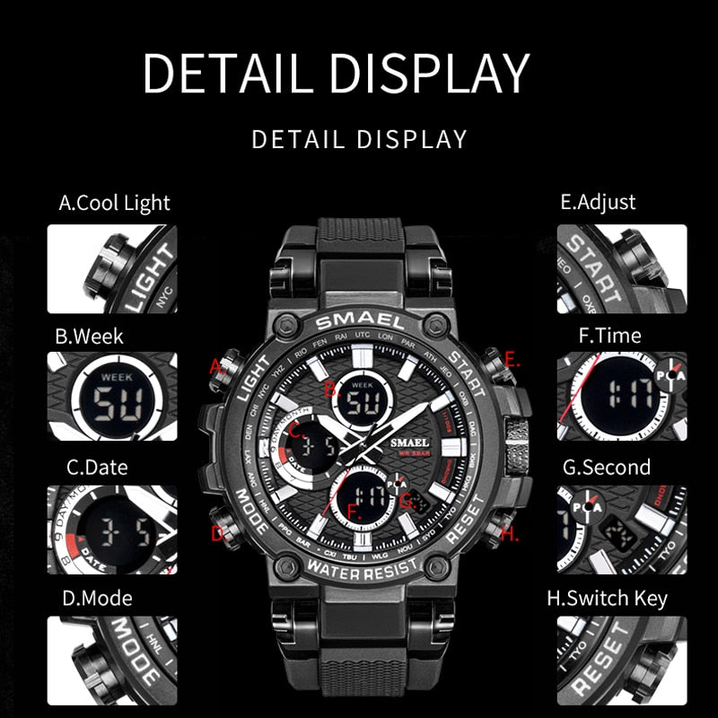 SMAEL SL-1803 Herren Sport-Chronograph 5ATM Dualanzeige