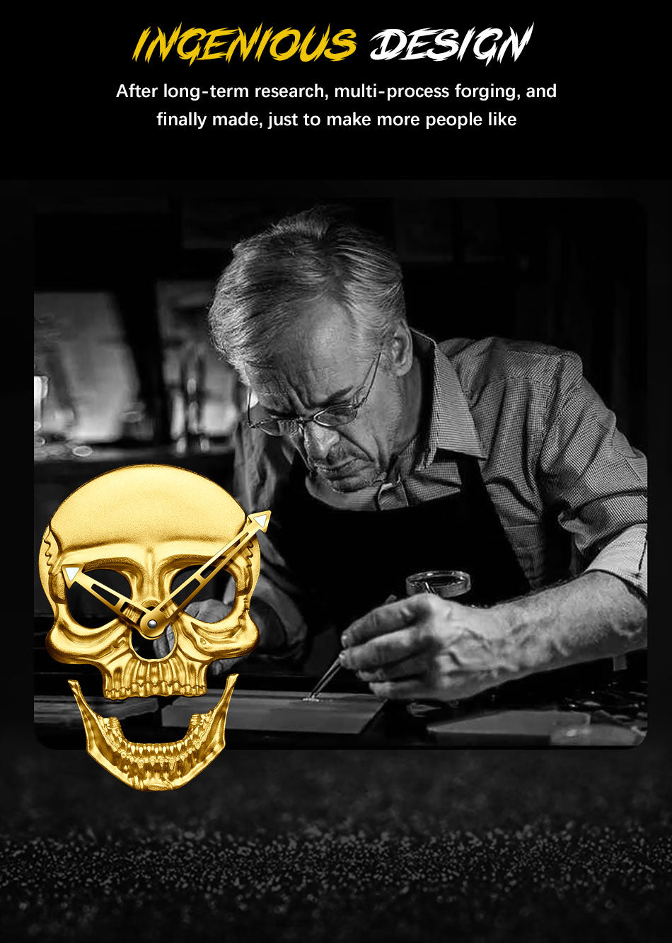 LIGE 9876 GOLD SKULL EDITION Herren Quarzuhr "Totenkopf" 3ATM