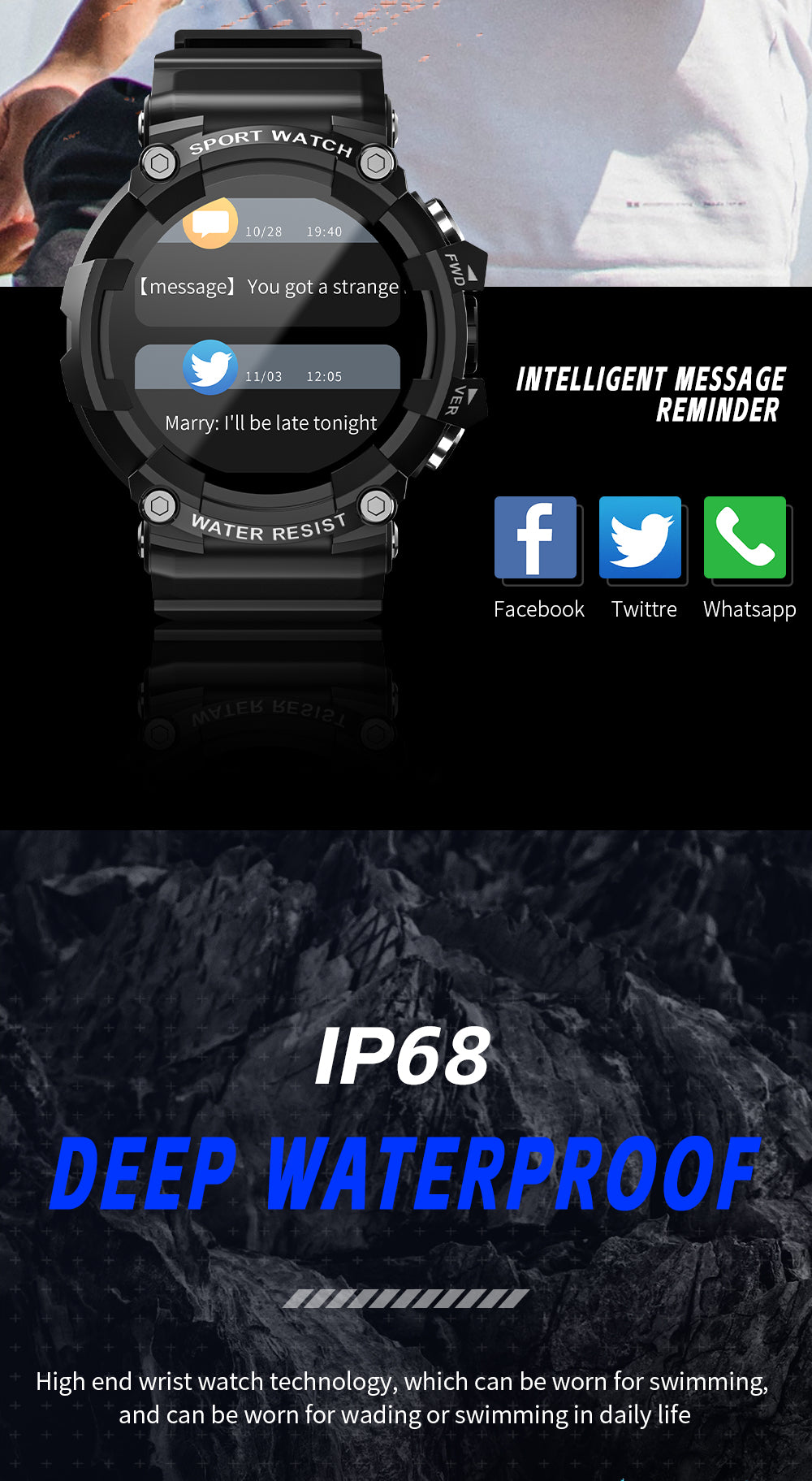LOKMAT ATTACK 3 Sport Smart Watch Touchscreen Bluetooth IP68
