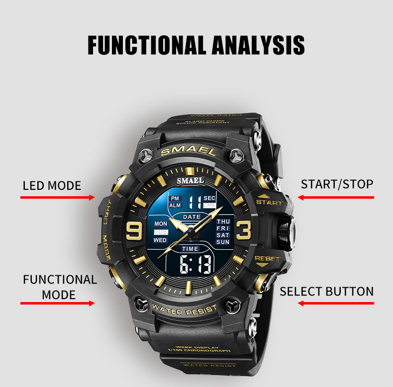 SMAEL SL-8049 Herren Sport-Chronograph 5ATM Dualanzeige