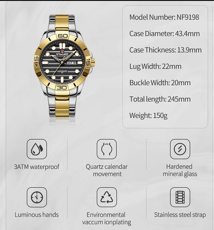 NAVIFORCE 9198 Herren Quarzuhr 3ATM Hardlex