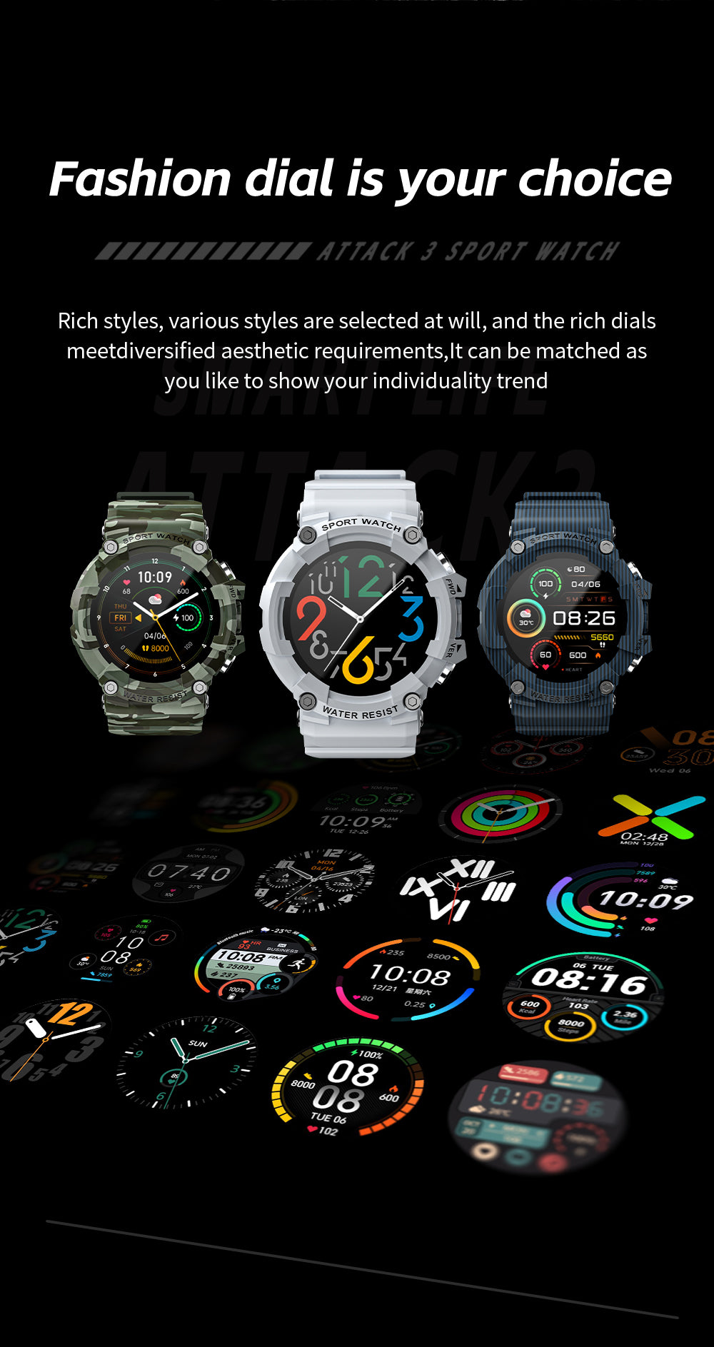 LOKMAT ATTACK 3 Sport Smart Watch Touchscreen Bluetooth IP68