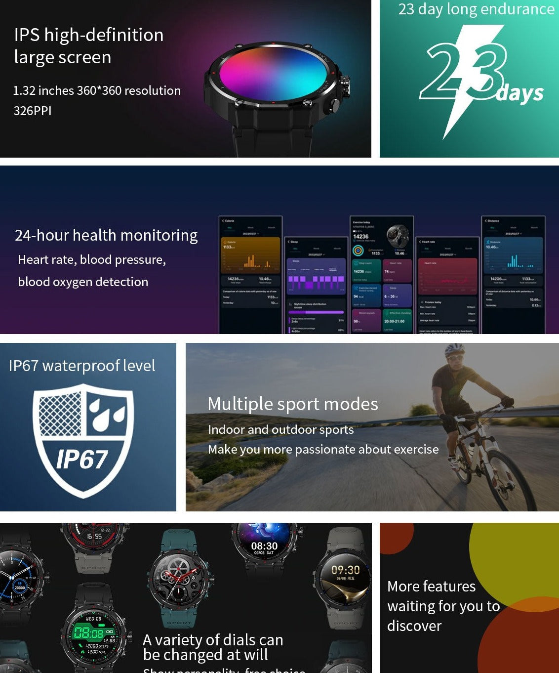 LIGE Sport Smartwatch IP67 Touchscreen Bluetooth Amoled
