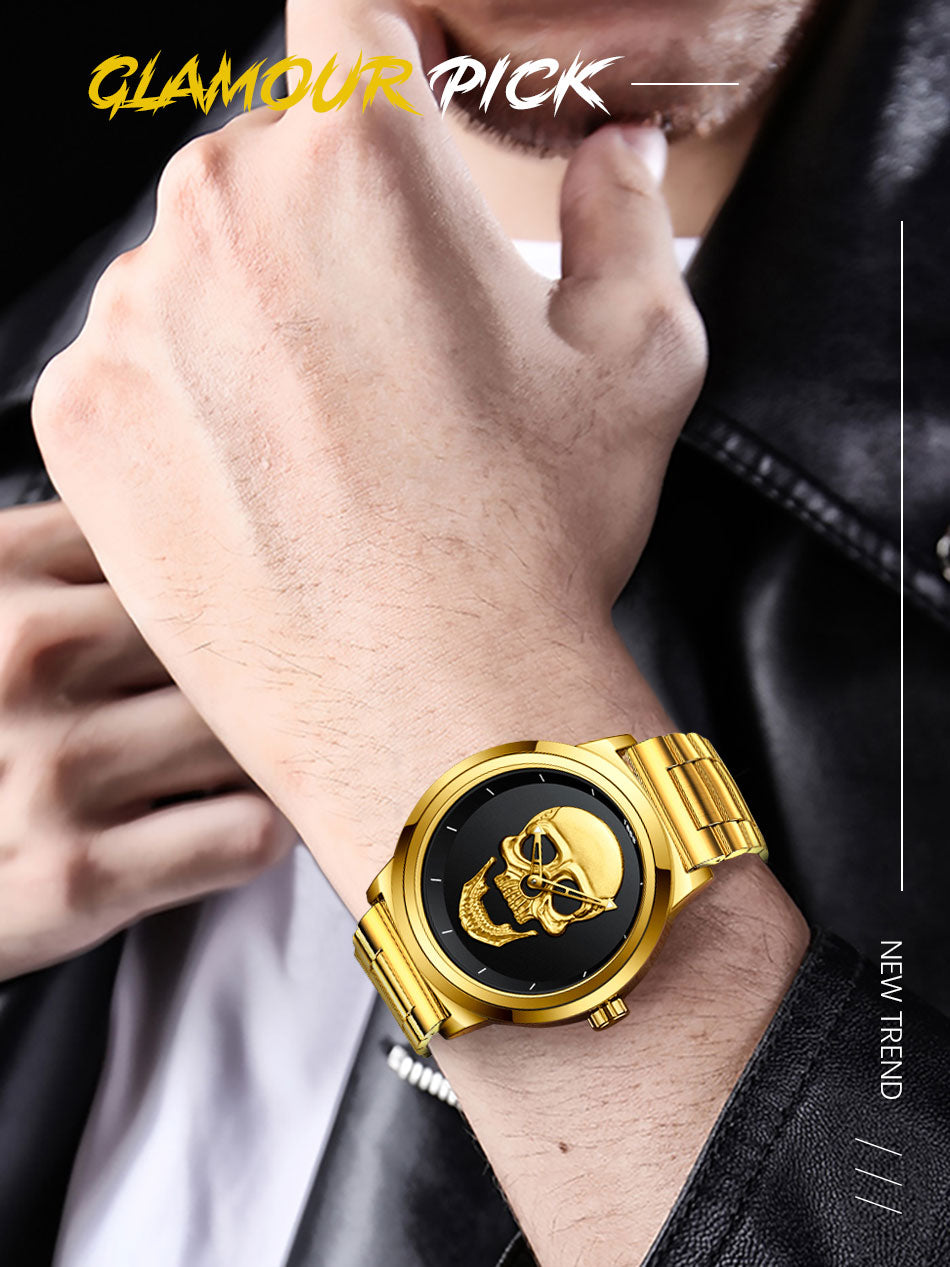 LIGE 9876 GOLD SKULL EDITION Herren Quarzuhr "Totenkopf" 3ATM