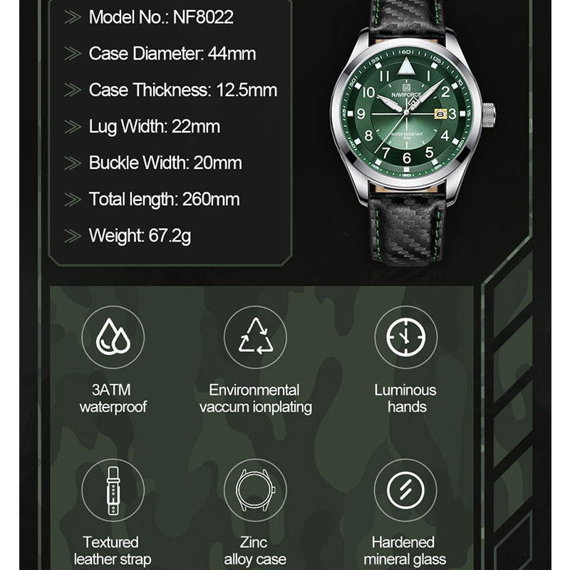 NAVIFORCE NF8022 Herren Analoguhr 3BAR Hardlex
