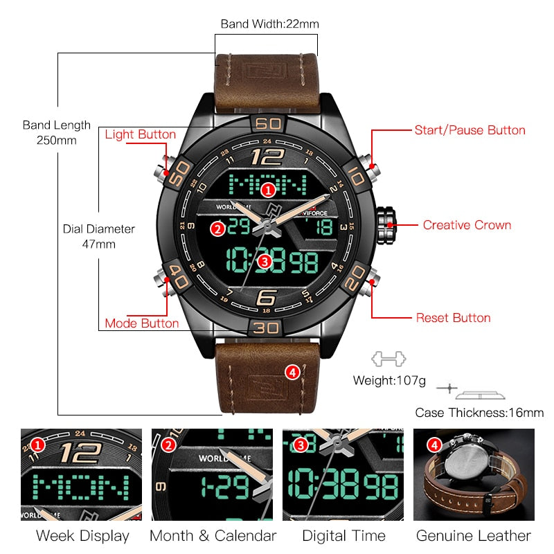 NAVIFORCE NF9128GBR Herren Multifunktion Chronograph 3BAR Hardlex